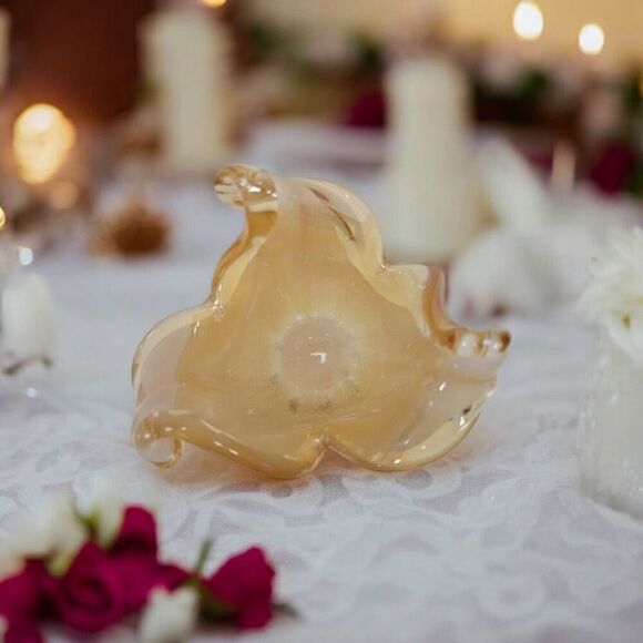 Murano Art Glass Pillar Candle Holder Italian Peach Tulips No Flaws - Picture 6 of 6